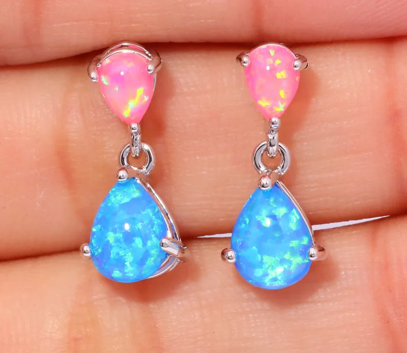 Женские серьги пусеты CiNily сережки с зеленым радужным розовым синим огненным