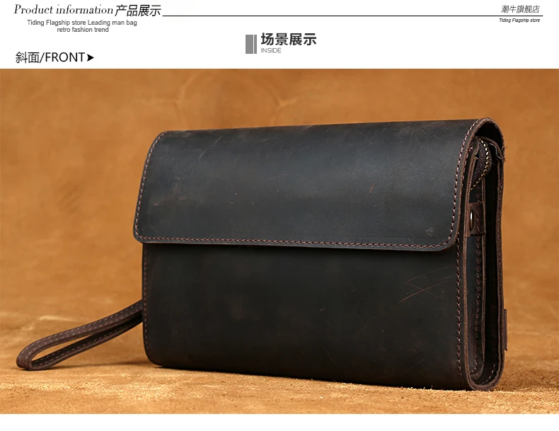 men Handbag vintage Brand Genuine Leather Clutching Bag 2018 man Wallet Purse crazy horse leather Natural Day Clutches |