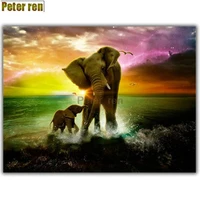 peter ren diamond painting cross stitch craft artwork diy 5d round diamond mosaic full embroidery bathing elephant baby elephant
