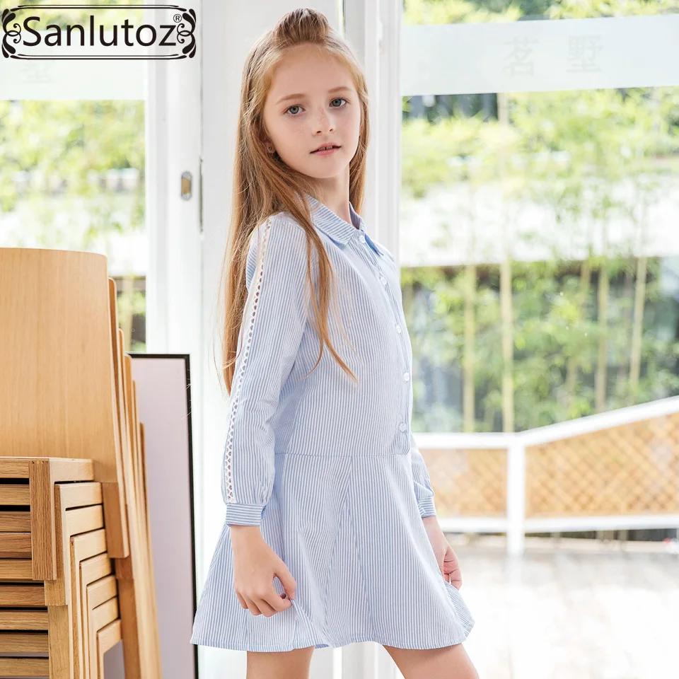 Sanlutoz/зимняя одежда для девочек платье принцессы детское в полоску с длинными