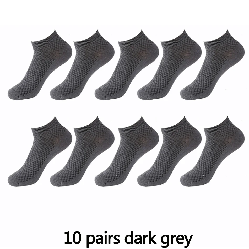 10 pairs dark grey 10 пар/лот, мужские носки из бамбукового волокна, новинка, повседневные, бизнес, антибактериальные, дезодорирующие, дышащие, мужские короткие носки для мужчин - Цвет: 10 pairs dark grey