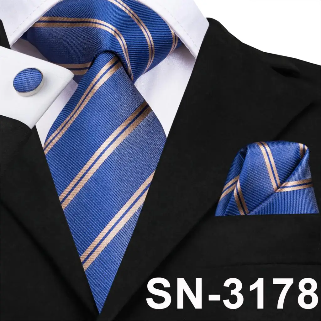 SN-3178 Hi-Tie Мужской Шелковый галстук клетчатый зеленый/синие галстуки Hanky набор запонок подарок полосатый галстук подарок для свадебной вечеринки Прямая поставка - Цвет: SN-3178