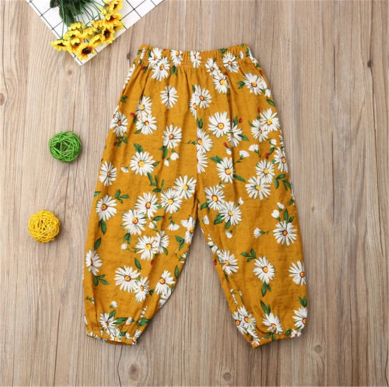 Дышащие штаны для маленьких девочек свободные с подсолнухами милые модные