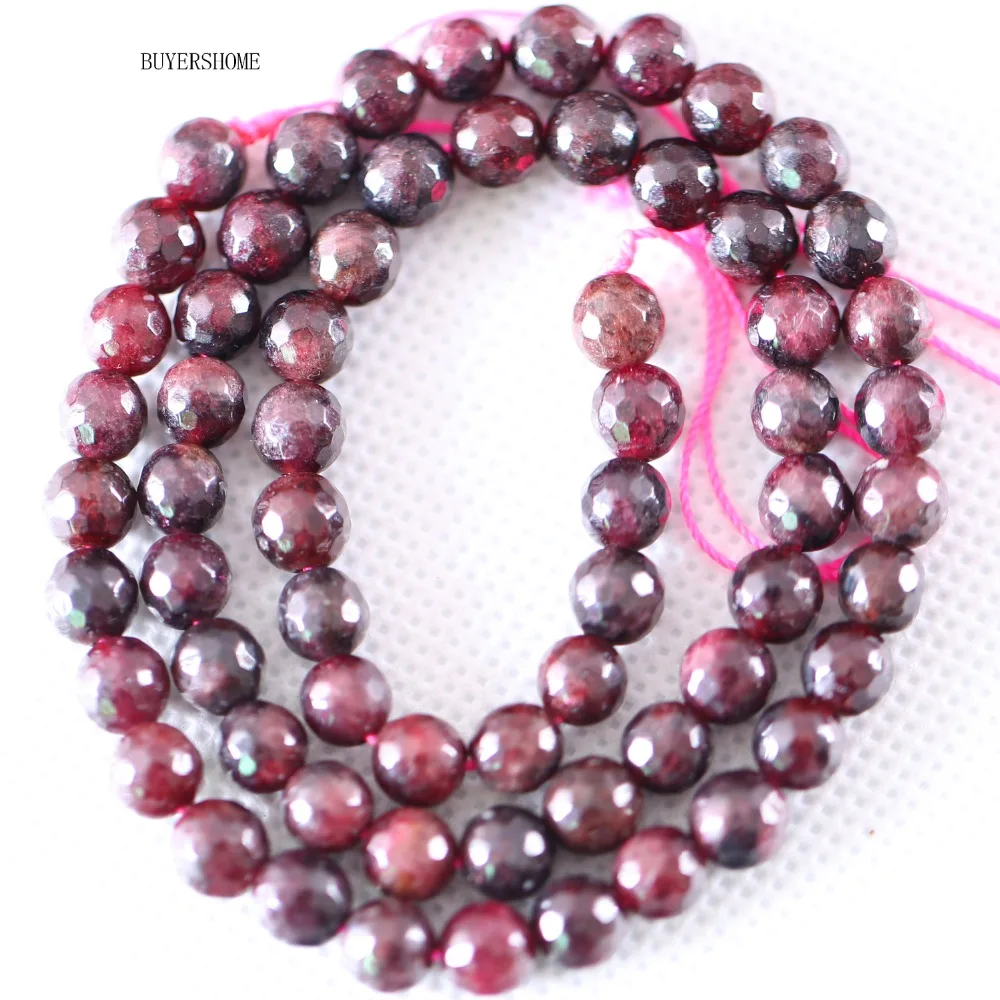 

Fit Making Jewelry Necklace A++6MM 8MM 9MM Natural Stone Red Garnet Round Faceted Loose Beads String 15.5"