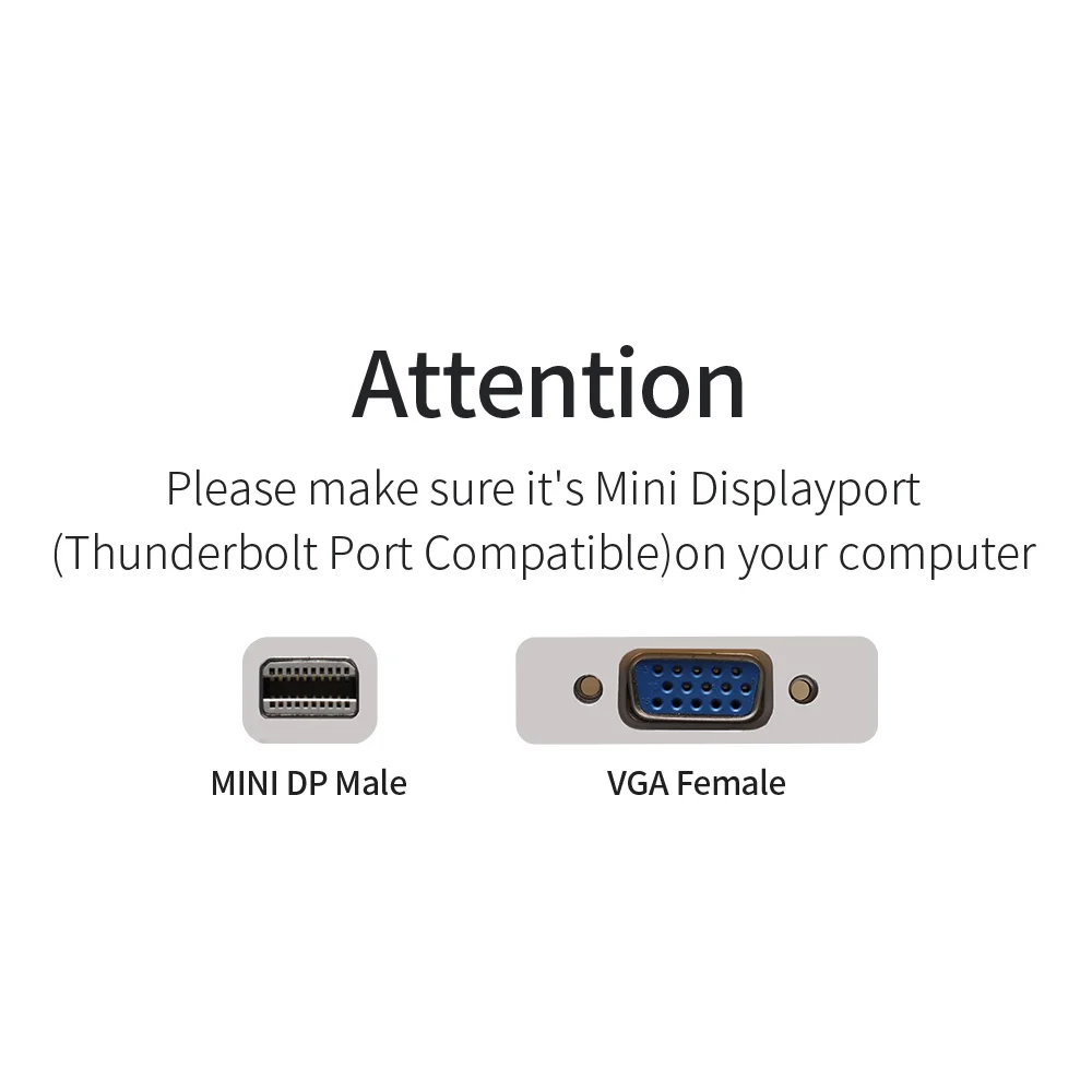 Переходник PCER Mini DisplayPort на VGA конвертер Thunderbolt 2 DP кабель для MacBook Air 13 Surface Pro 4