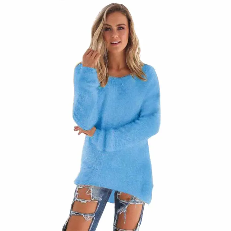 2019 Autumn Winter Women Sweaters Pullover Knitted Tops Tees Causal Loose Large size Female Solid Color Plush Sweater NZYD187A | Женская