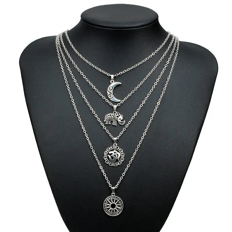 Женское богемное ожерелье женское многослойное в стиле хиппи с подвеской Bijoux Maxi