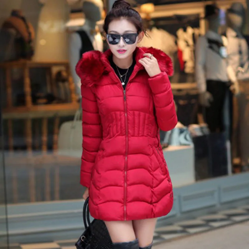 

1pc Winter Jacket Women Parka Long Coats Fur Hooded Cotton Padded Winter Coat Women Jaqueta Feminina Inverno