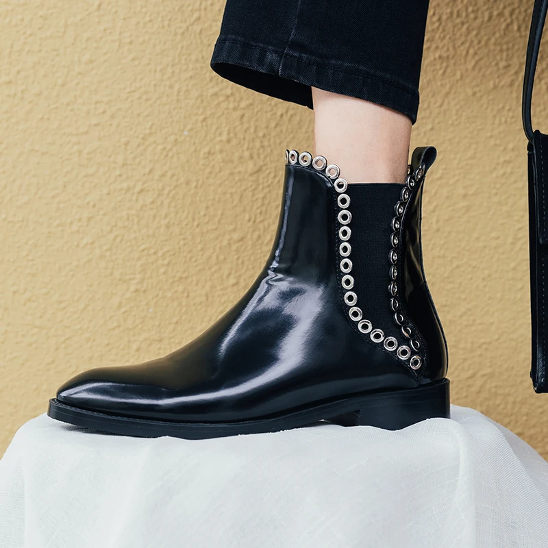 Женские ботильоны из натуральной кожи ботинки челси с острым носком на толстом