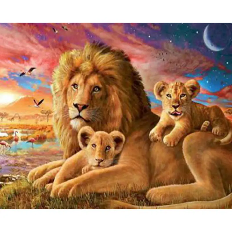 

Needlework New Diy Diamond Painting Lion Family Diamond Embroidery Rhinestone Square Drill Home Decor Mosaic Animal Picture