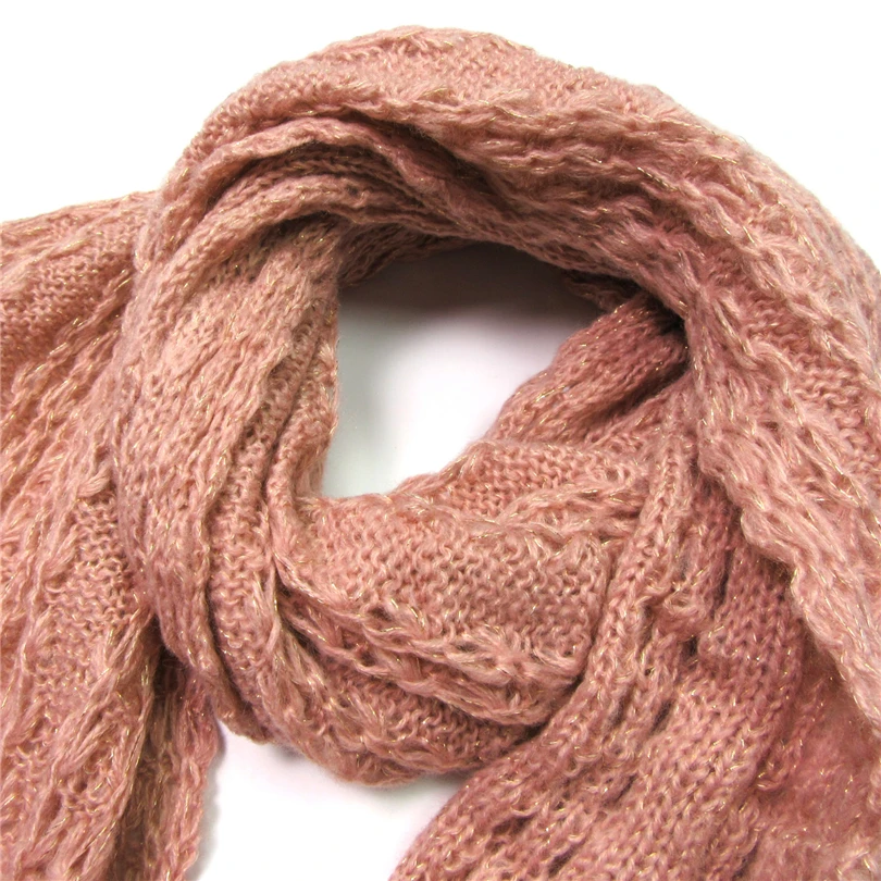 Зимние теплые женские шарфы длинный мохер вязаный люрекс кружевной мягкий шарф