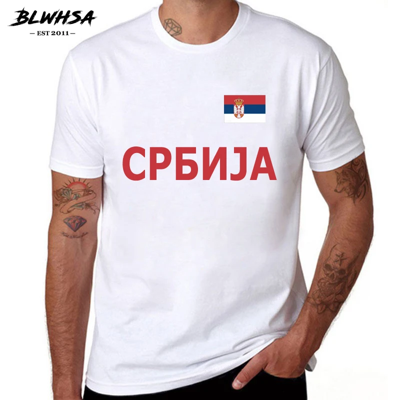 BLWHSA Serbia Fans Cheer Adult T-shirts 100% Cotton Men's Causul T Shirts Flag White Summer Tshirt | Мужская одежда