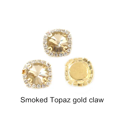 Smoke Topaz-Gold 5 размеров, цветные круглые стразы с кристаллами и пряжкой, Пришивные круглые стразы Rivoli, пришивные стразы для свадьбы, Dess B1074 - Цвет: Smoke Topaz-Gold