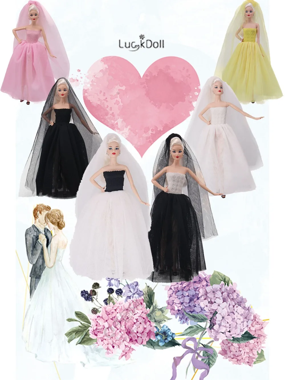 

9 Colors Press Elegant Queen&Princess Wedding Dress Fit For 11.8 Inch Barbie Doll Clothes Accessories,Child's Toys,Birthday Gift