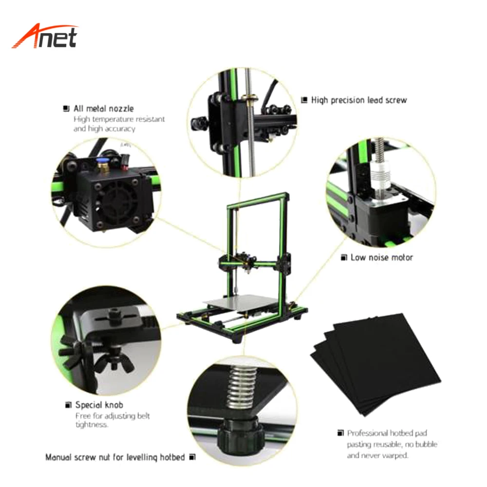 Anet E10 Высокоточный цельнометаллический 3d принтер прочная конструкция простота в