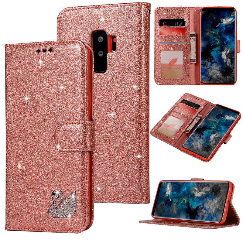 Блестящий чехол для Samsung Galaxy Note 8 9 S9 S8 Plus S7 A3 A5 A7 2017 A8 2018 кожаный книжка с подставкой