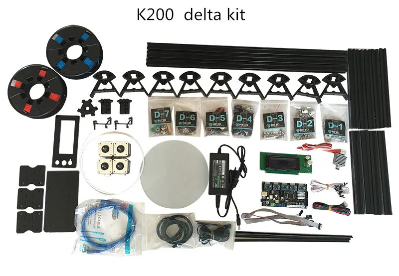 Новейший K200 двойной экструдер delta DIY 3D принтер, HE3D reprap, большой размер печати, 400 г нити для подарка