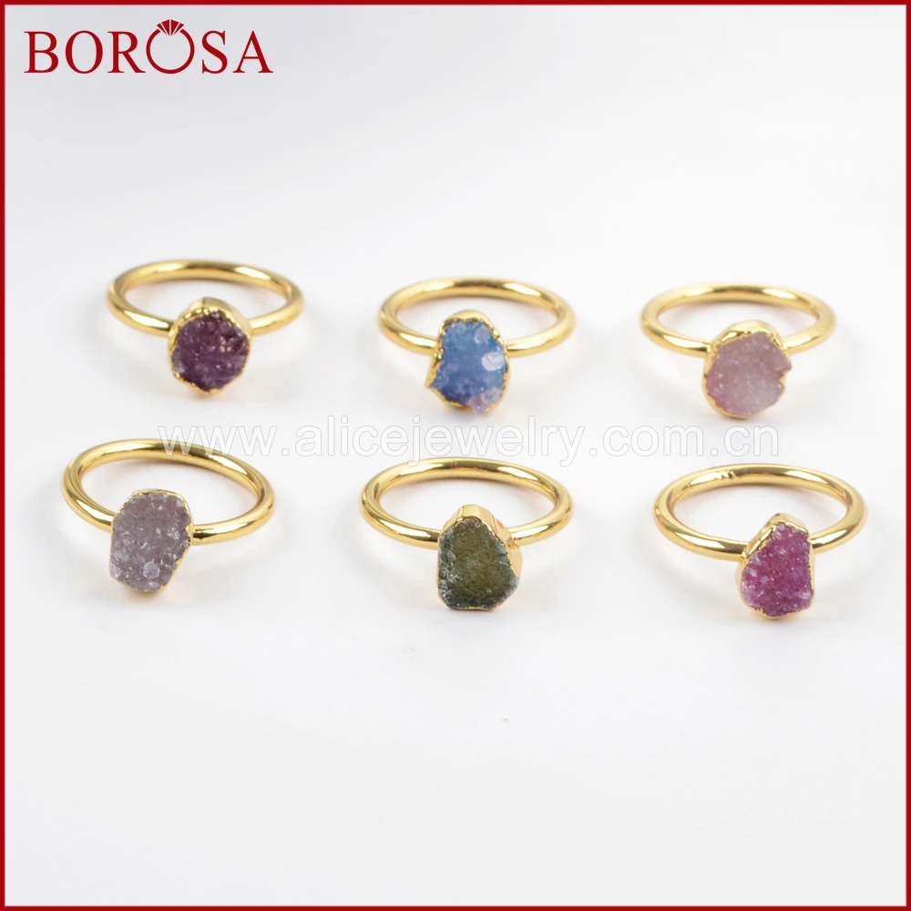 Женские вечерние кольца BOROSA элегантные разноцветные золотистого цвета радужные