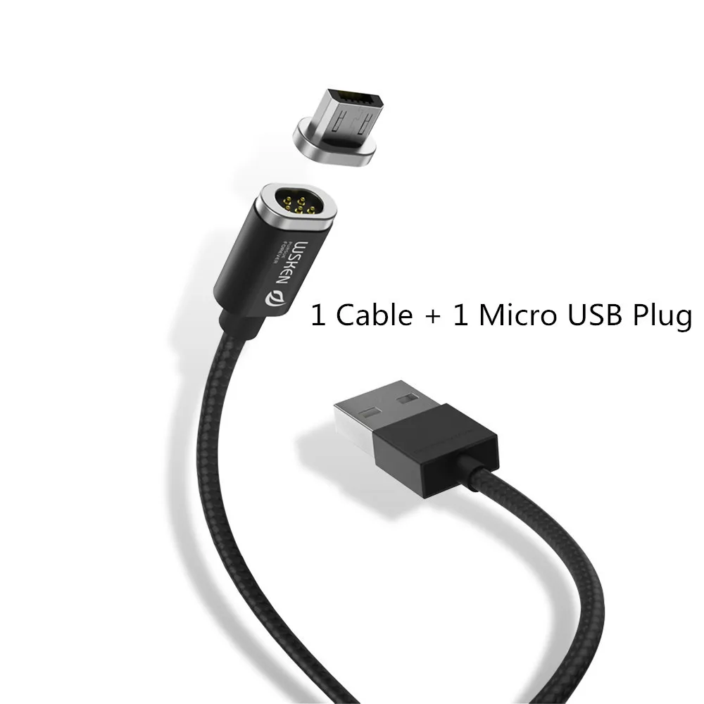 Black for Micro USB Магнитный кабель WSKEN Mini 2 USB для iPhone 5, 5S, 6, 7, 8 Plus, samsung, IOS/Micro USB, кабель для быстрой зарядки, светодиодный индикатор - Цвет: Black for Micro USB