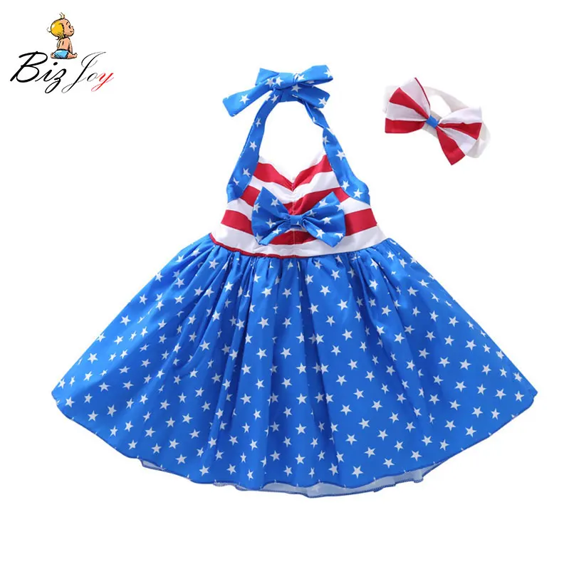 New Style Summer Baby girls Sling dress Open back clothing children printed star stripe kids Toddler Casual clothes | Детская одежда и