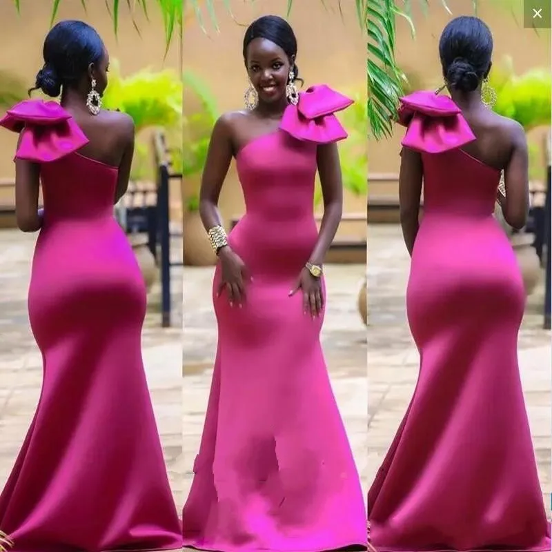 

Fuchsia Long Pageant Gowns Formal Dresses Mermaid Custom Made Elegant robe de soiree Satin Evening Gowns Off Shoulder Prom Gown