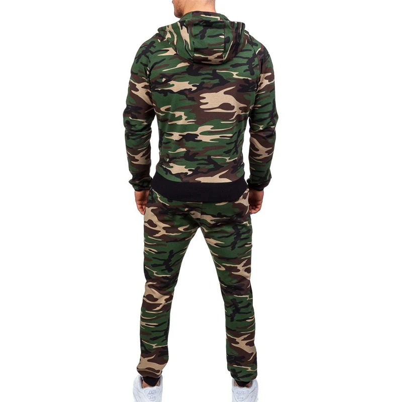 

ZOGAA New 2019 Men Camouflage Tracksuits Two Piece Sets Casual Zipper Hooded Sweatshirt And Pants Set Camo Sweatsuit Men Sets