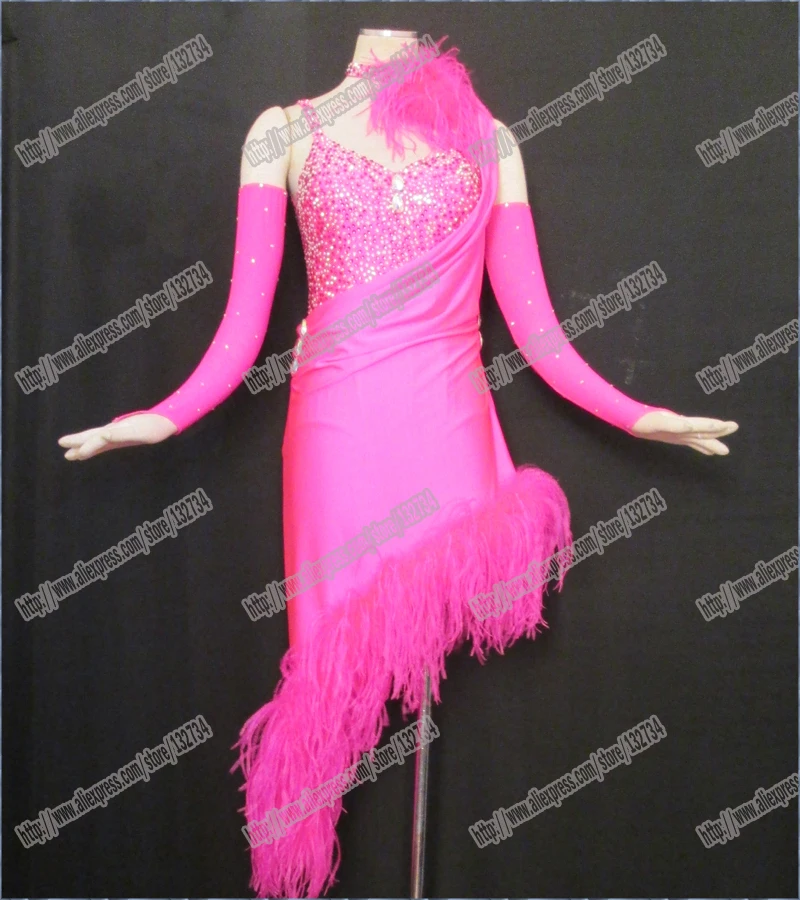 Top sales!! latin dance wear Dress DMC stone salsa tango competition dress Real feather with amazing rose red B-0076 | Тематическая