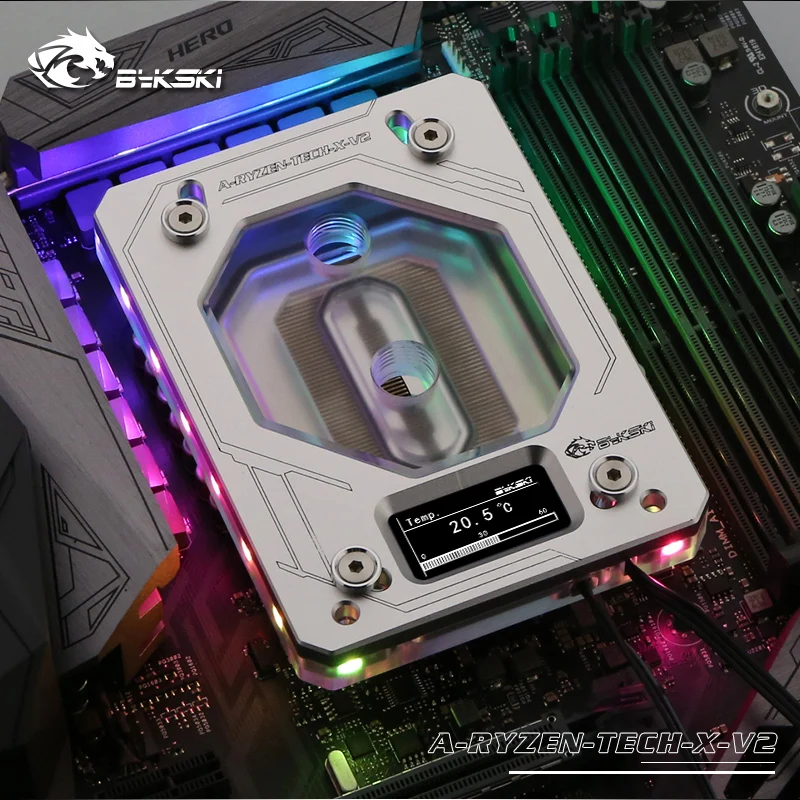 Блок процессора Bykski черный серебристый с водяным охлаждением для AMD RYZEN AM3/AM4/x397 OLED