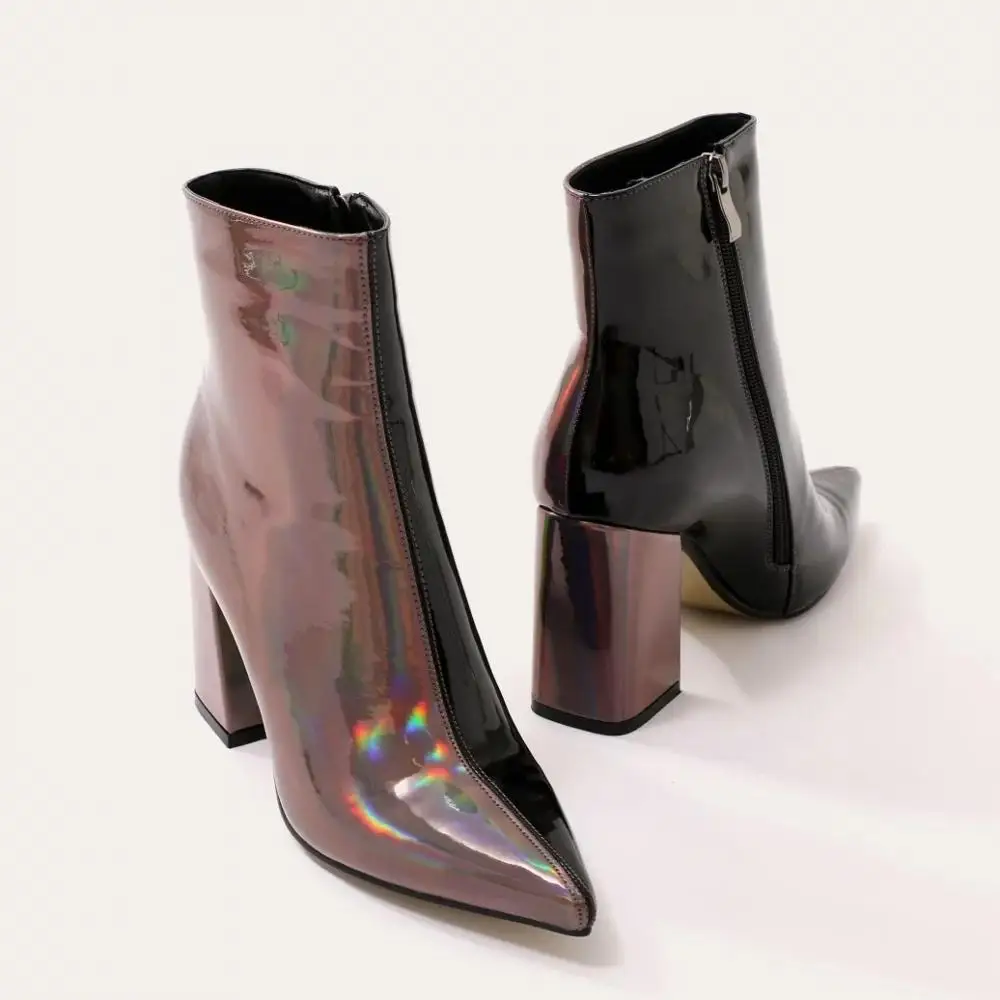 

Coolcept Fashion Mixed Color Ankle Boots Pointed Toe Zipper Thick Heel Shoes Women Autumn Winter Daily Footwear Size 35-43