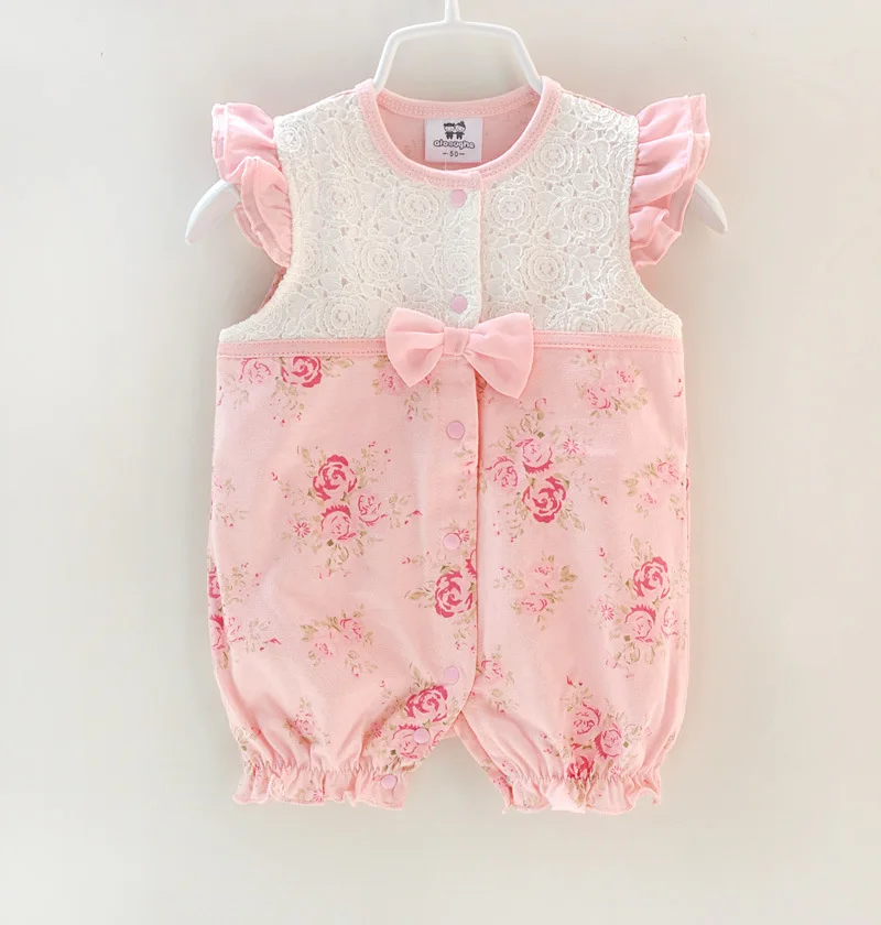 2018 New Newborn Kids Baby Girls Clothes Floral Sleeveless Romper Outfits Lace bow Jumpsuit Playsuit |