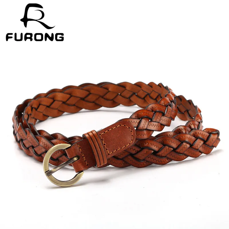 FURONG Ladies Cowhide Belt Weaving Korean Fashion Thin Candy Genuine Leather Pin Buckle Waistband Pasek Do Spodni R067 | Аксессуары для