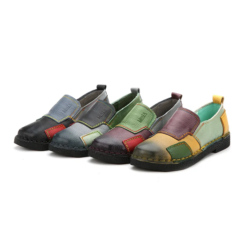 

SNURULAN Fashion Women Shoes Genuine Leather Loafers Women Mixed Colors Casual shoes Handmade Soft Comfortable Shoes Women Flats