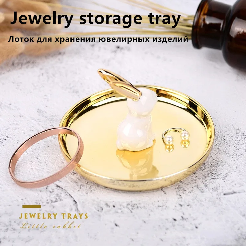 

1/Piece Rabbit jewelry storage tray, nail beauty home Nordic golden ceramic storage jewelry rack tray display tool