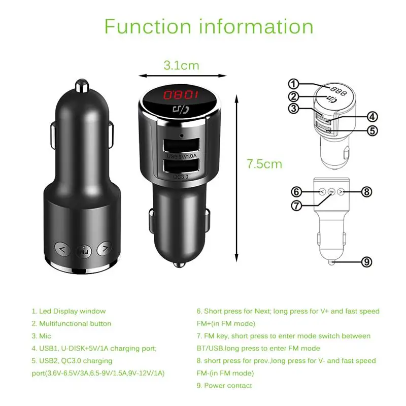FM трансмиттер модулятор Bluetooth гарнитура автомобильный комплект аудио MP3 плеер