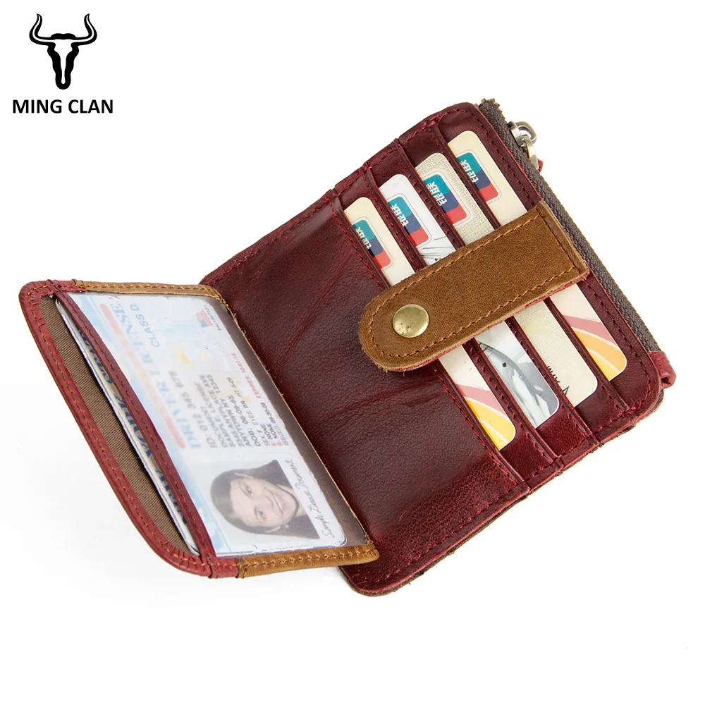 MingClan Mini Wallet Coin Card Bag Genuine Leather Purse Designer Clutch Slim Thin Money Bag Coin Pocket Red Gifts For Men Women