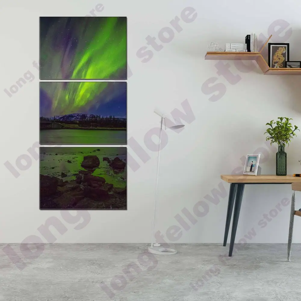 3 Панели Aurora Borealis Плакаты и принты произведения искусства стены для Гостиная