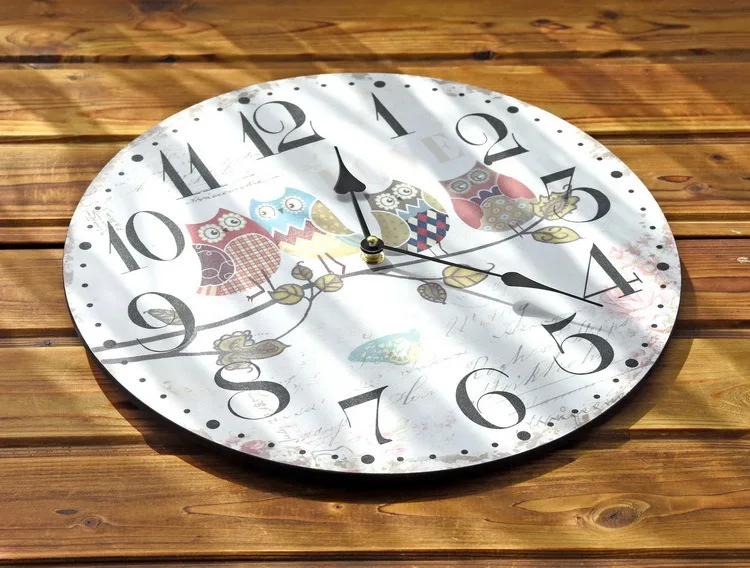 Любовь Сова Pattern Картина Дерево настенные часы 35 мм круглые декоративные