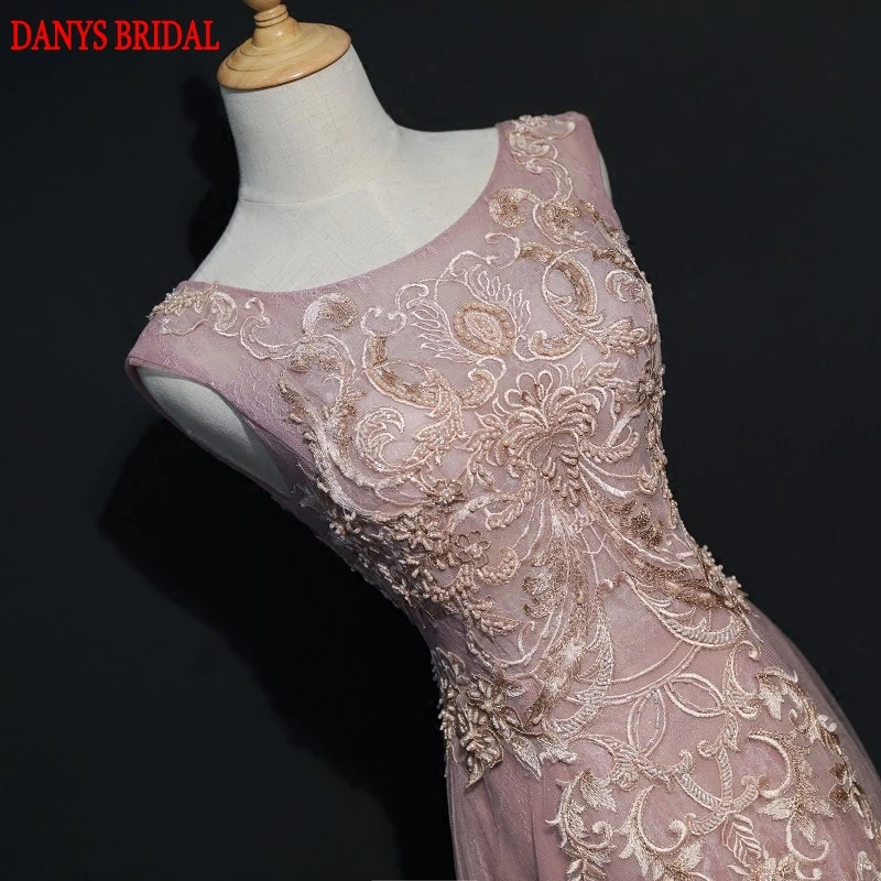 Розовые длинные кружевные вечерние платья русалки красивые с бисером для женщин