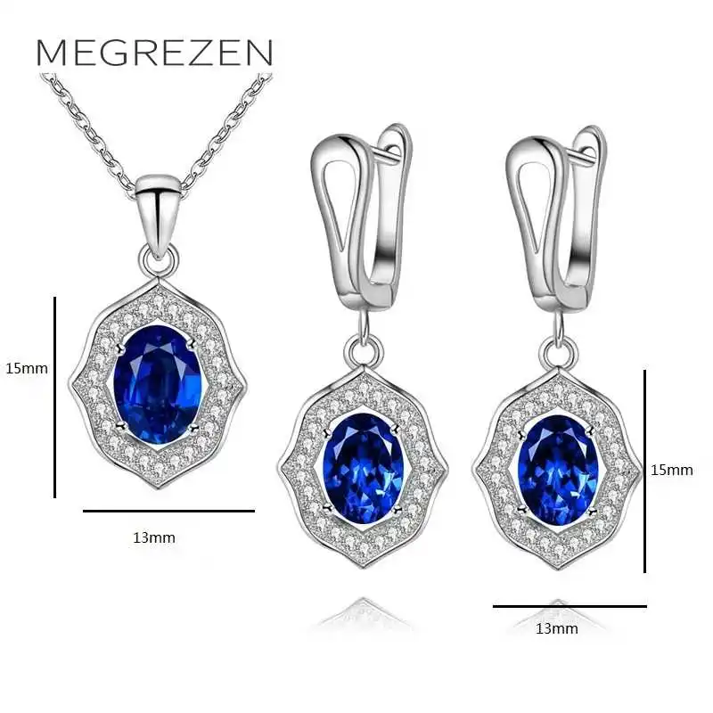 MEGREZEN Cubic Zirconia Wedding Jewelry Sets Green Stone Earrings And Necklace Costume Jewelery Conjunto Azul Joyeria Y-5 | Украшения и