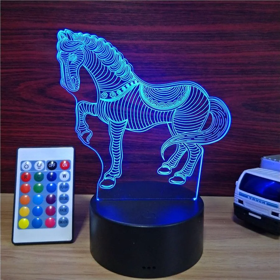 2019 Horse 3D Light USB Touch Remote Control Dimmable LED Acrylic Creative Night Decoration Livingroom Nightlight | Лампы и освещение