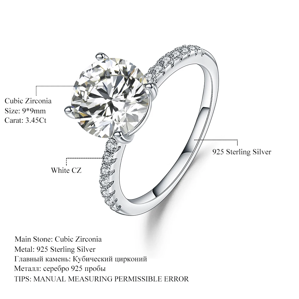 

GEM'S BALLET 3.45Ct Diamond Simulants Engagement Ring 925 Sterling Silver 4 Claws Design Rings For Women Wedding Fine Jewelry