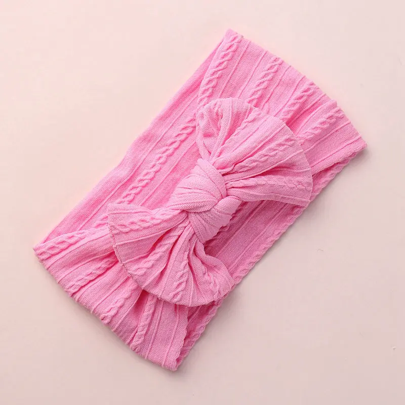 19 Pink Нейлоновая повязка на голову для малышей Один размер подходит всем нейлоновые оголовья Топ узел обруч с бантом Вязаный головной убор бант на волосы для маленьких девочек HB332D - Цвет: 19 Pink