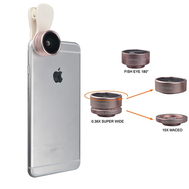 Clip-on 3in1 HD Lens Kit Fisheye 0.36X Wide Angle 15X Macro Mobile Phone Camera Lenses For iphone 4 4s 5 5s 5c SE 6 6s 7 Plus | Мобильные