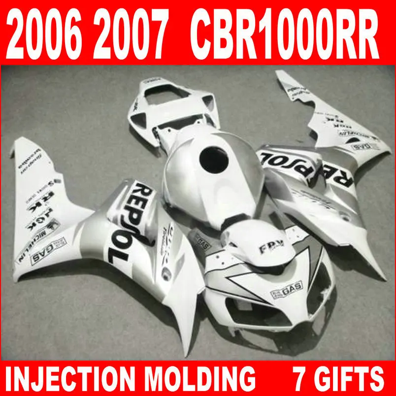 Лидер продаж литье под давлением для обтекателей HONDA cbr 1000 rr 2006 2007 CBR1000RR 06 07 белый