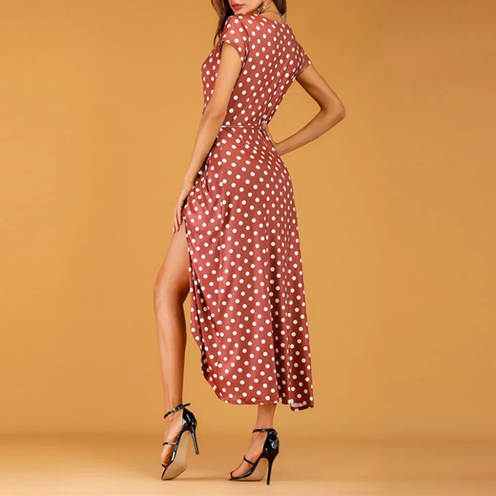 Женское модное летнее платье в горошек с глубоким v образным вырезом и коротким