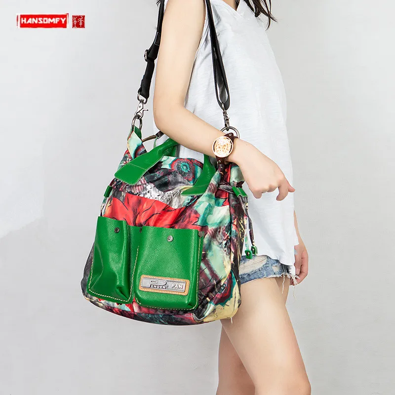 Новинка 2021 модная женская сумка холщовая с кожаным ремнем через плечо для