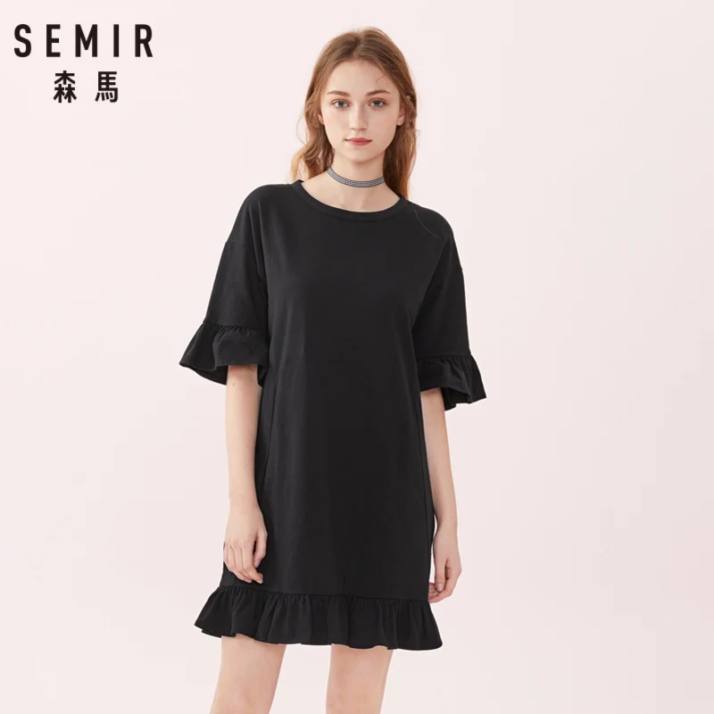 Женское платье с оборками на рукавах SEMIR из 100% хлопка манжетах и подоле шнуровкой