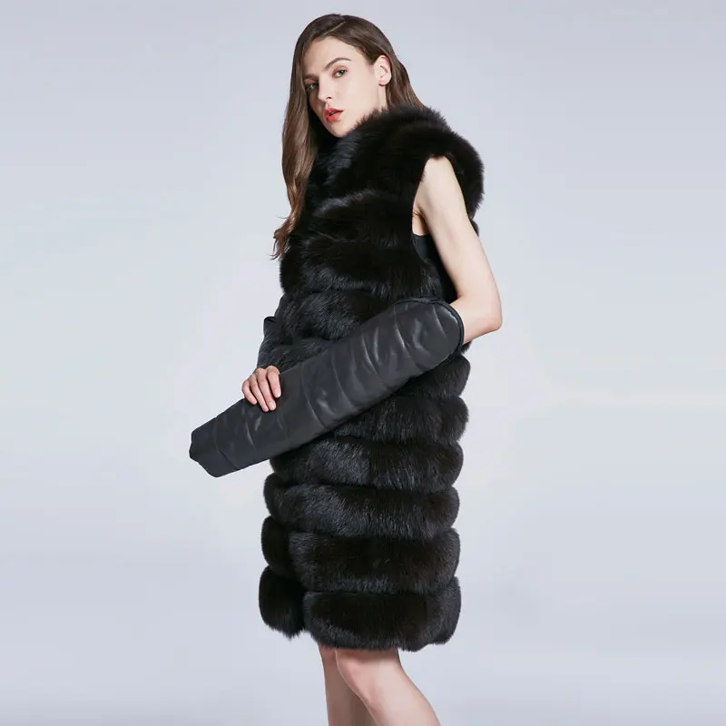JKP 2020 New Real Fox Fur Coat With Removable Sleeves with Removable bottom 90 CM Long Fox Fur Coat Women Detachable  HYR-90C enlarge