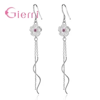 new arrival long earrings 100 925 sterling silver high quality pink cubic zirconia pretty flowers shape for women jewelry