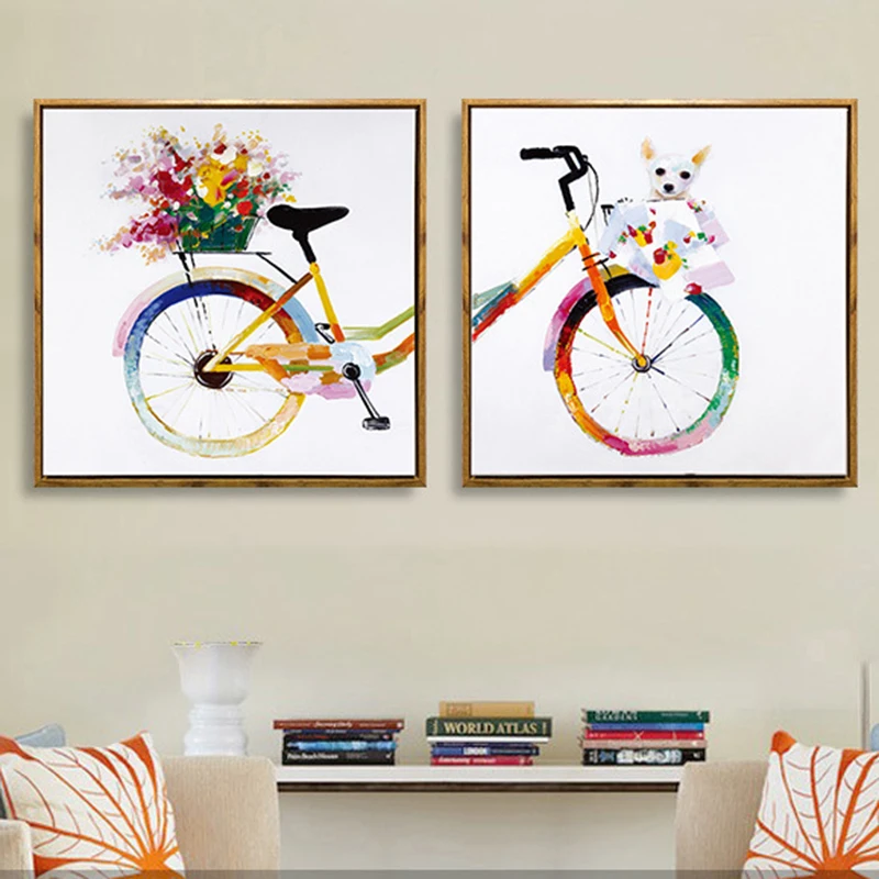Nordic Decoration Flower Colorful Bicycle Dog Canvas Paintings wall art Posters and Prints For Bedroom Home Decor | Дом и сад